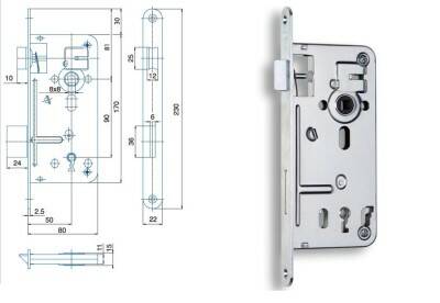 Zámek zadlabací HOBES 536 A OK/90/80/50 mm P/L střelka Zn