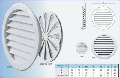 Mřížka ventilační kulatá se síťkou T12R bílá